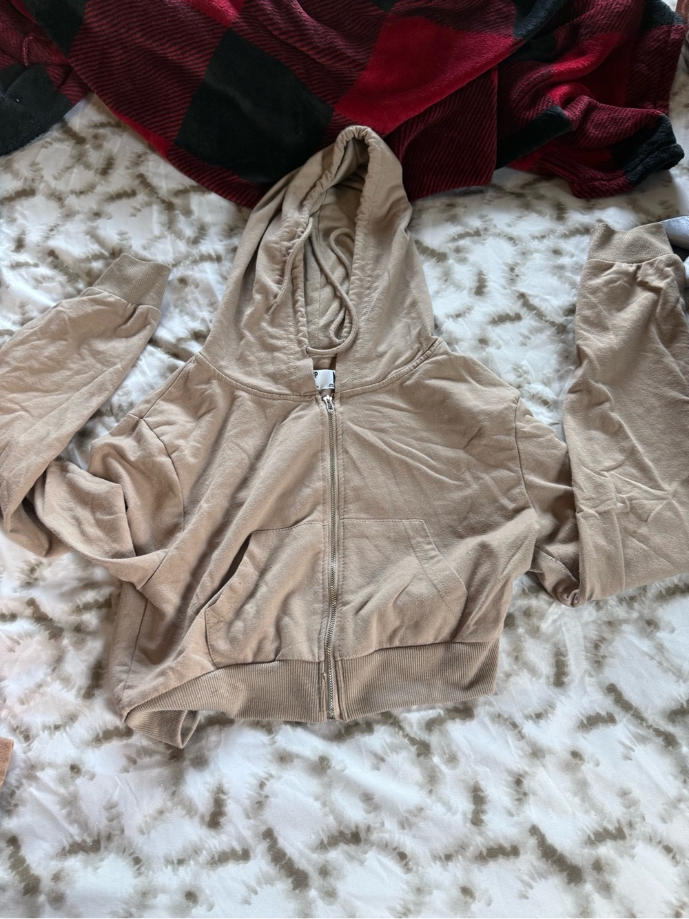 Crop Zip-Up Hoodie in Beige - Women